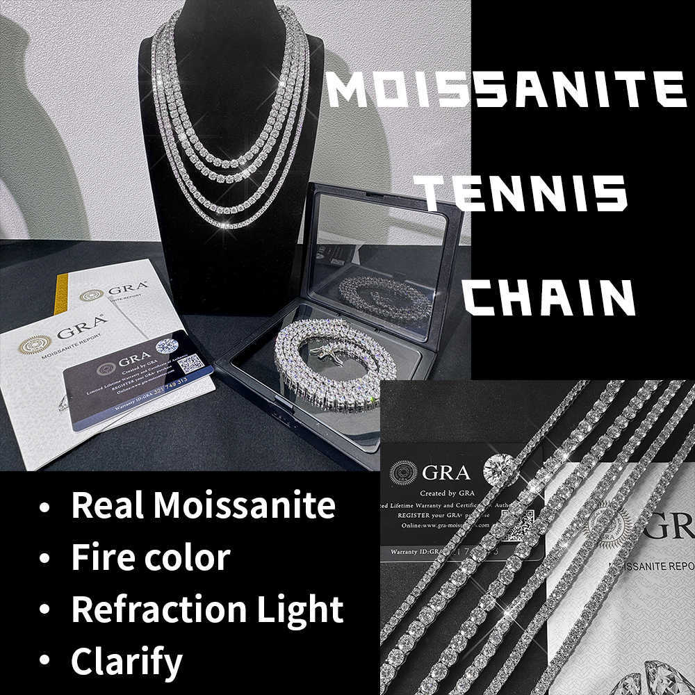 High Quality Round Tennis Chain 3mm 4mm 5mm D Vvs Moissanite 925 Sterling Silver Moissanite Tennis Chain