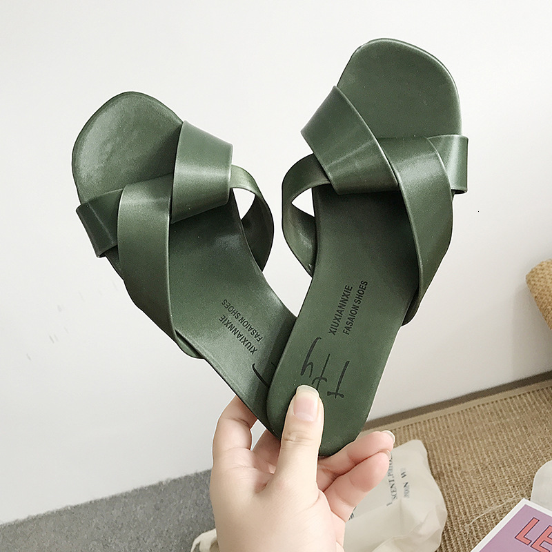 Summer New Ddmywed Cross Flat Bottom One Word Slippers Soft Sole Korean Edition Simple Hundred Outwear Solid Color Chinese Brand Shoes F Ddmysaturn