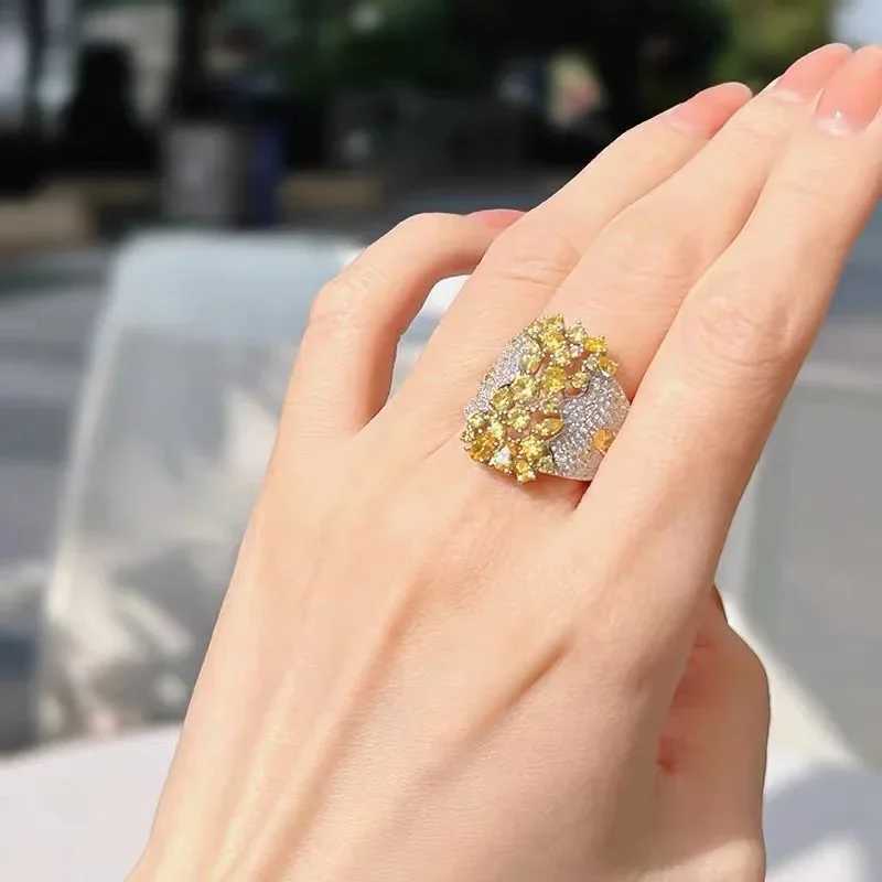 Original Sterling Silver Ring for Women Natural Yellow Cubic Zirconia Wedding Engagement Band Gift Jewelry Senior AccoriesXJ250104
