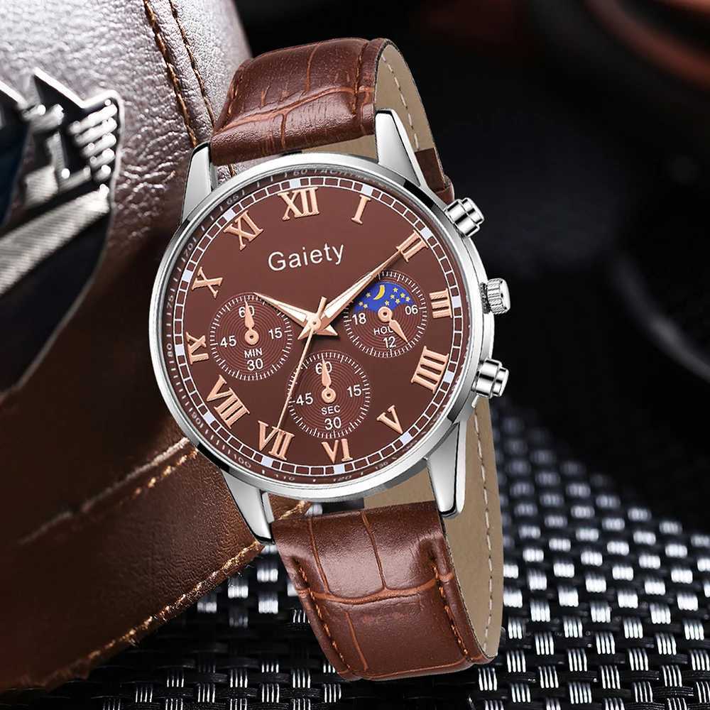 1 classic Roman numeral womens - fashionable solid color quartz chronograph with durable PU leather strap - Eleganmfortab W250104