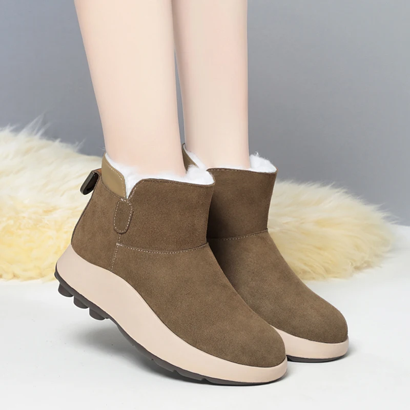 AIYUQI Snow Boots Women Winter Genuine Leather Women's Ankle Boots Australia Wool Warm Anti-slip Women's Booties