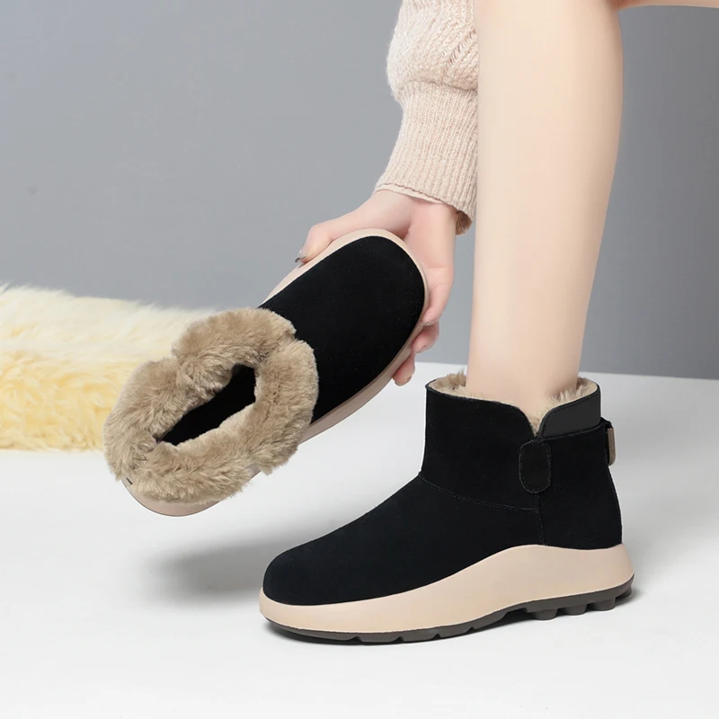 AIYUQI Snow Boots Women Winter Genuine Leather Women's Ankle Boots Australia Wool Warm Anti-slip Women's Booties