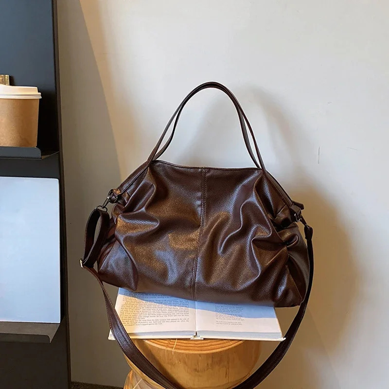 Pu Leather Korean All Match Chic Shoulder Handbags Casual Solid Office Lady Crossbody Bag Vintage Y2k Tote Bags High-capacity 250102