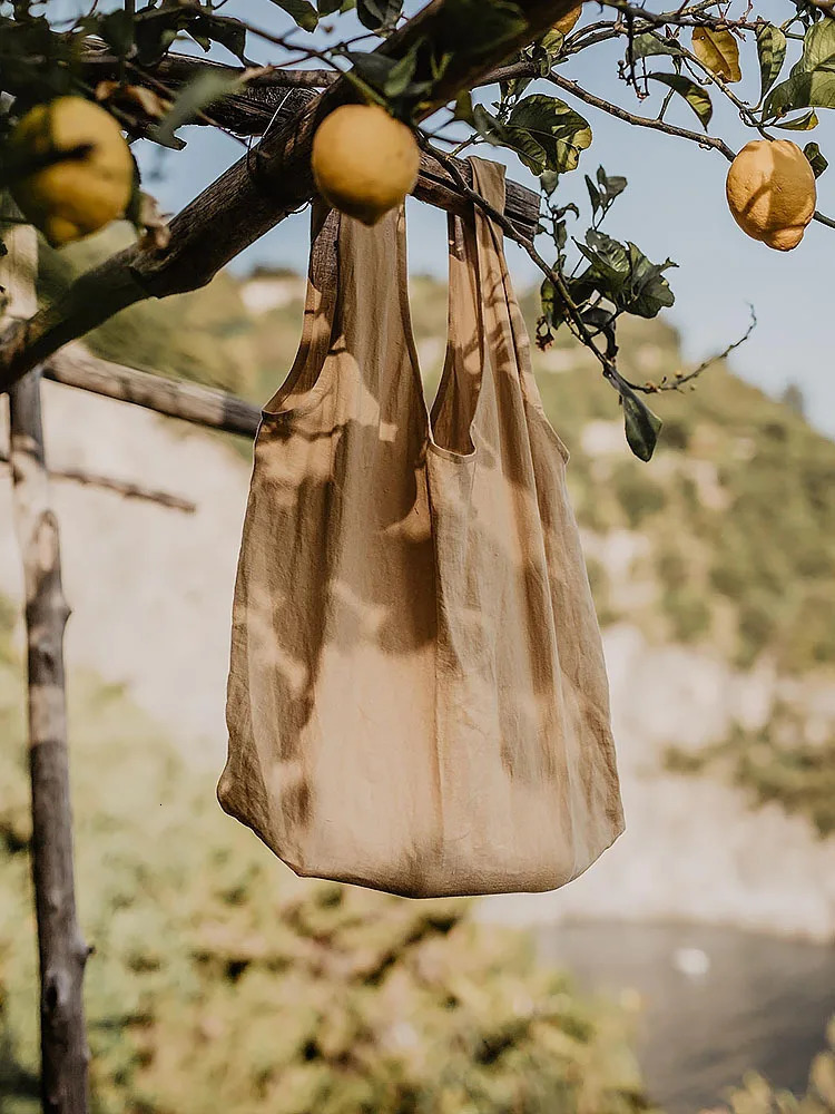 Retro Linen Shopping Bags Women Reusable Sundries Bags Foldable Large Handbags Female Travel Beach Shoulder Bags 250102