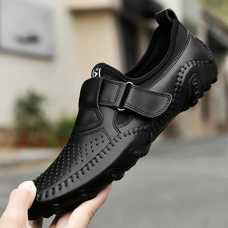 Genuine Leather Casual Italian Hollow Out Men Loafers Summer Breathable Driving Shoes Slip On Moccasins Atos Hombre