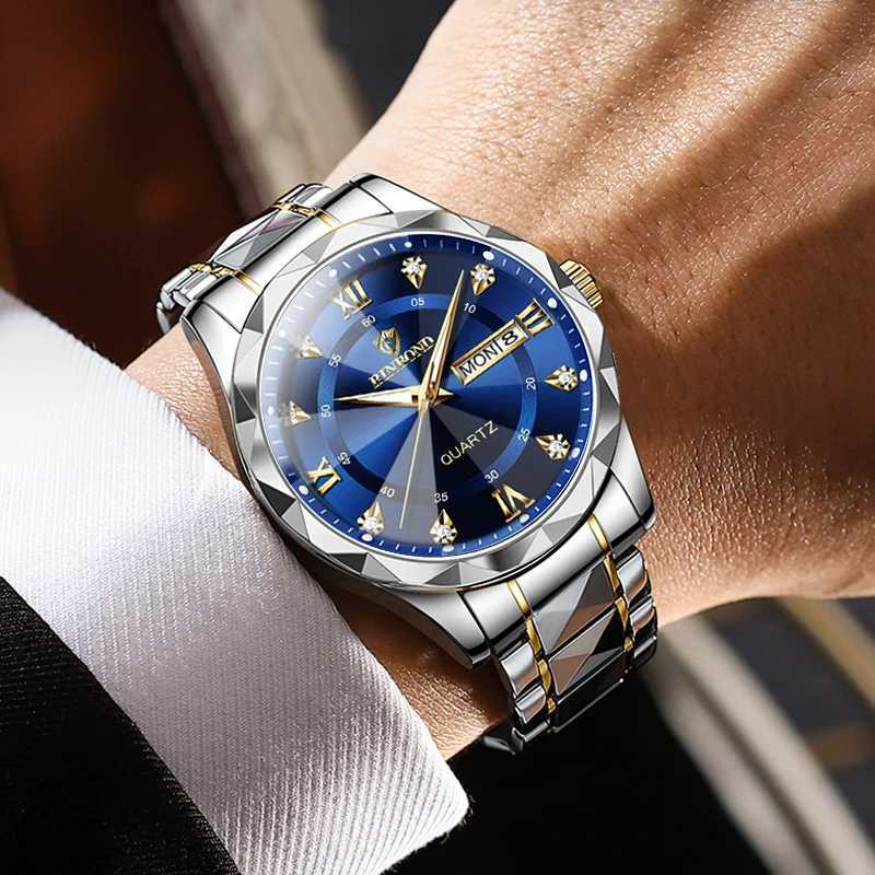 BINBOND Top Brand Luxury Fashion Quartz Mens Waterproof Week Date Clock Stainless Steel Sports Mens Quartz Watch W250104