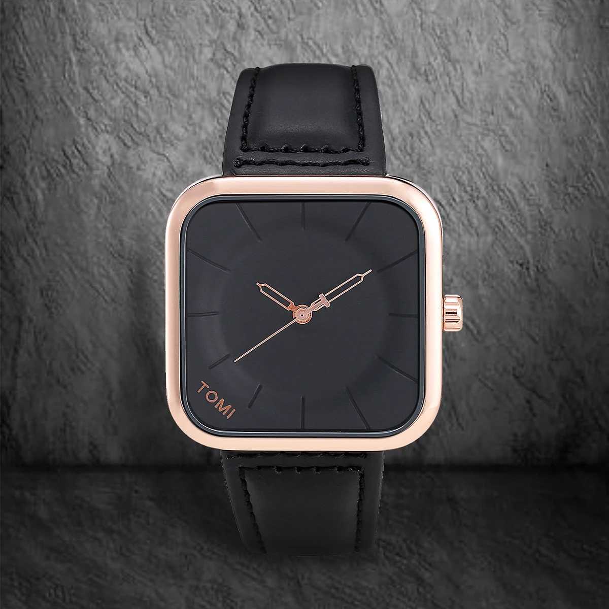 TOMI Fashion Simple Black Quartz Mens and Womens Square High Quality Elegant Mens Leisure Calendar Quartz W250104