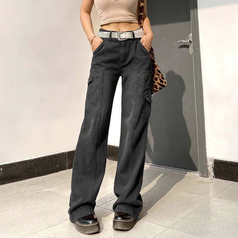Street High Waist Straight Leg Casual Jeans with Irregular Pockets Work Clothes Floor Towers Dads Pants 241224