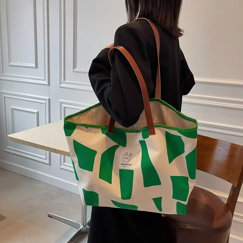 Large Capacity Tote Handbag for Women Checkered Pattern Trend Shopper Shoulder Shopping Bag 250102