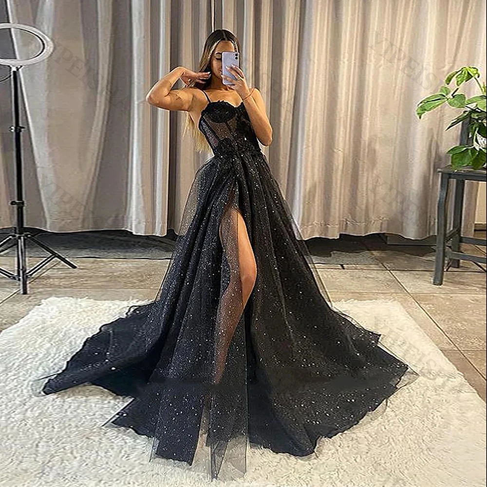 Sparkly Tulle Ball Evening Dress Lace spaghetti Strap Party Dress Ball Dress Teen Girls Graduation Ball Long Sleeve Aline 250103