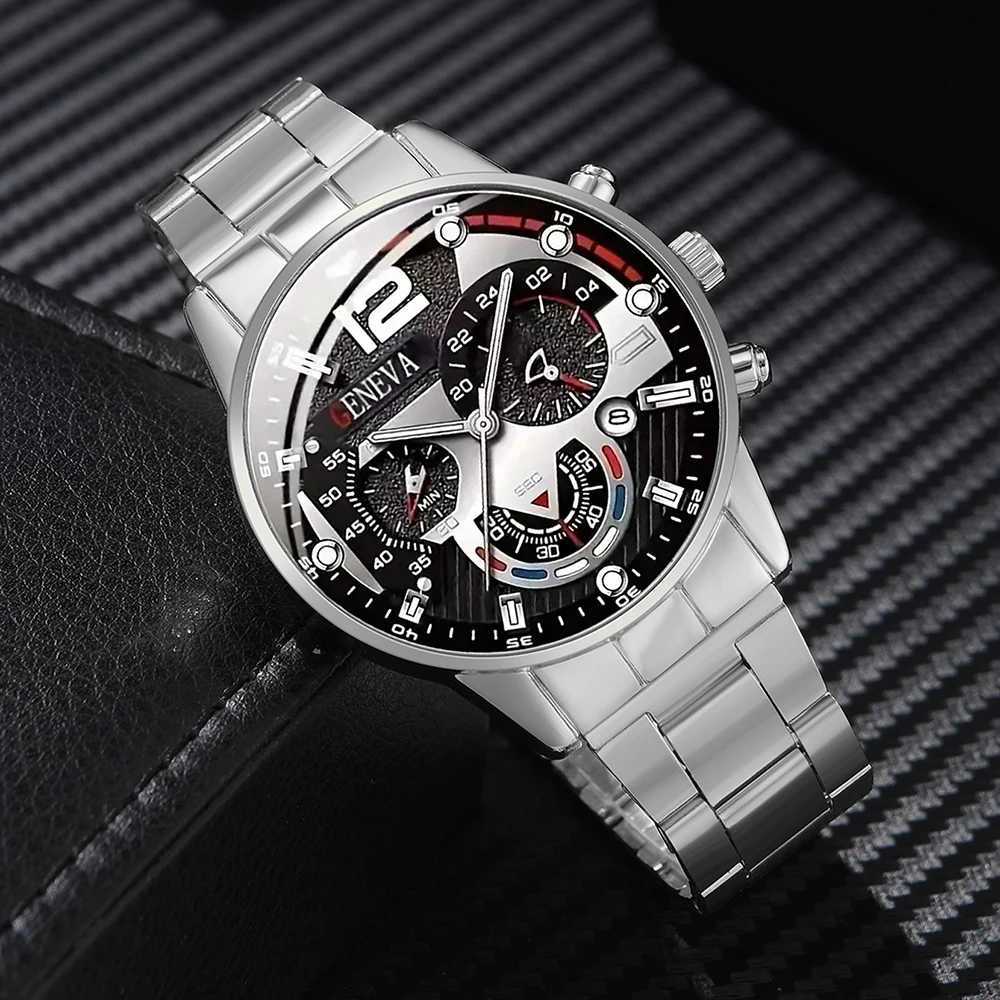 3-Piece/Set Mens Calendar Quartz Busin Fashion Alloy Set Necklace and Bracelet Set Ideal for Gifts W250104