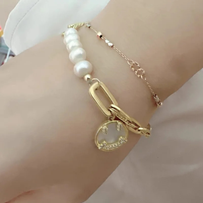 French vintage smiling face freshwater pearl bracelet a numbered inspired jewelry gift for girlfriends. 250102