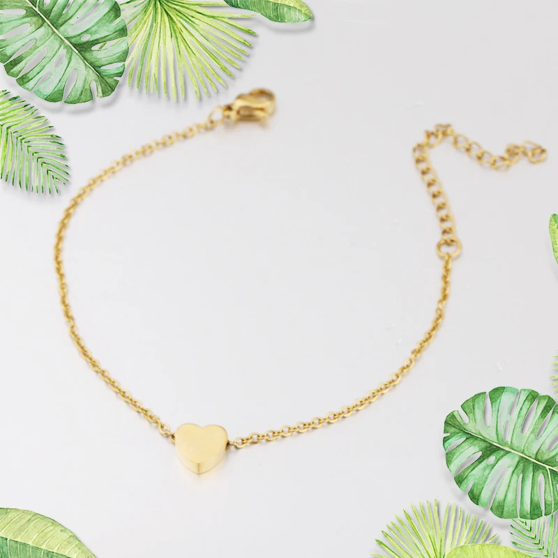 Fnixtar 20Pcs/Lot 15/18cm cute heart-shaped bracelet with 5cm long chain mirror polished stainless steel bracelet anklet 250102