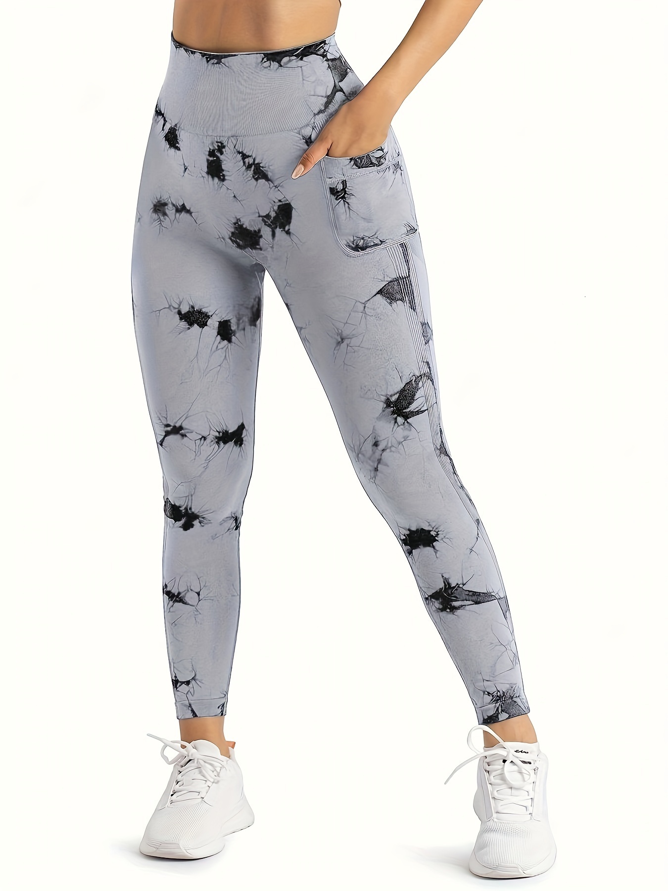 Tie Dye Seamless High Waisted Workout Leggings For Women Scrunch Butt Lifting Yoga Gym Athletic Pants With Pockets