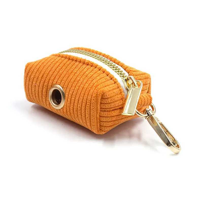 Fashion Corduroy Dog Poop Bag Carrier Cute Dog Poop Bag Dispenser With Gold Metal Zipper Travel Dog Poop Dispenser Eco FriendlyXJ250104