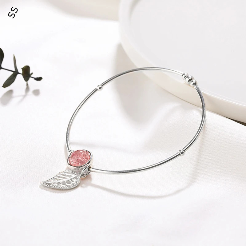 925 Silver Bracelet Strawberry Crystal Leaf Pendant Girl Student Handpiece Pouplar Bracelet Charm Decoration School 250102
