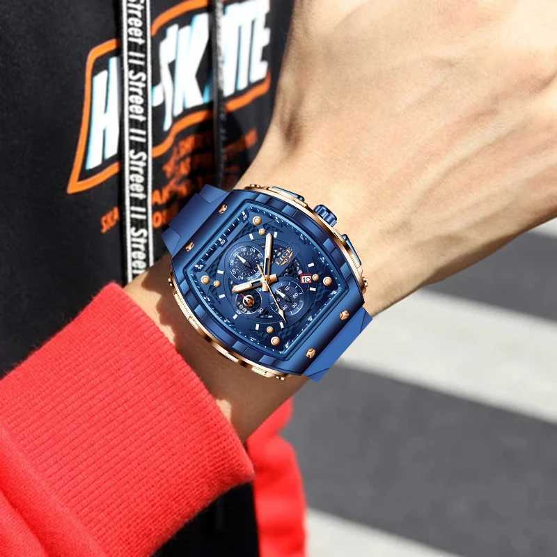 LIGE Outdoor Square Leisure Sports Quartz Mens Top Brand Luxury Fashion 50M Waterproof Car Date Sile Chronograph W250104