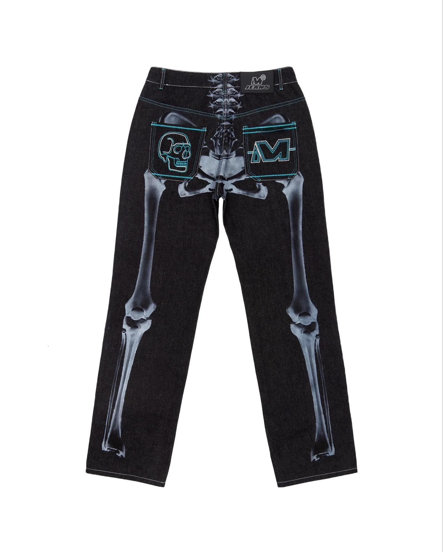 Streetwear Jeans Y2K Harajuku Hip Hop Skeleton Graphic Baggy Jeans Black Pants Mens Gothic Punk Rock Wide Leg Trousers 241230