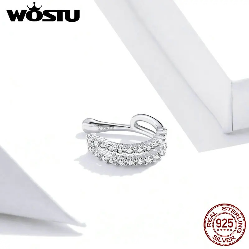 WOSTU 1 Pairs 925 Sterling Silver Ear Clip earrings Earrings for Women Zircon Ear Cuff Earring Ear Line Fashion Jewelry 250103