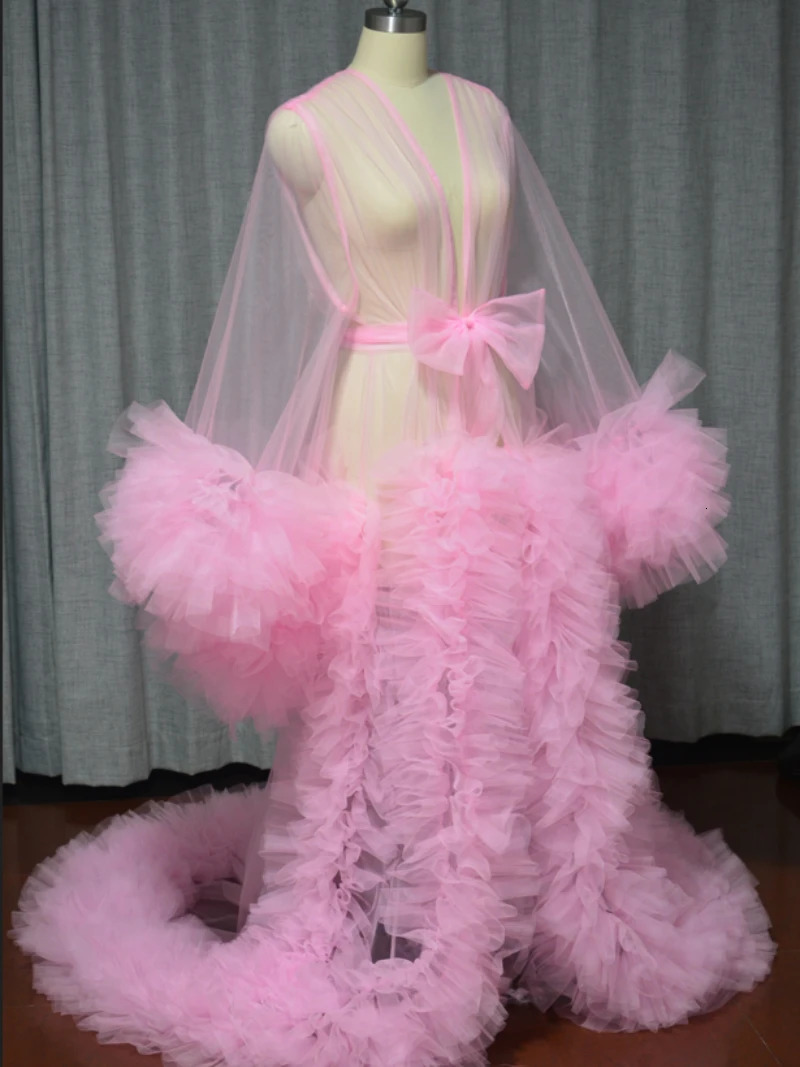 Womens transparent long sheer fluffy maternity dress shower pajama customization 250103