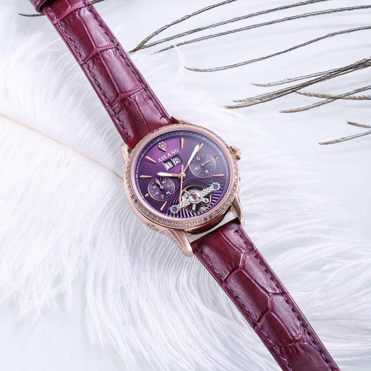 AILANG New Touillon Automatic Mechanical Womens Skeleton Waterproof Calendar Luxury Womens Wrist Relogio Women W250104