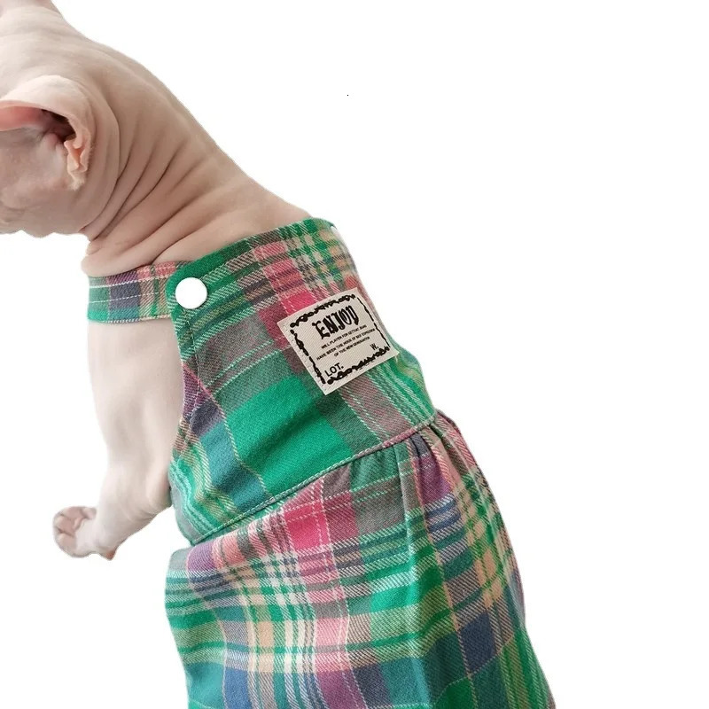 Spring and Summer Sphinx Hairless Cat German Pet Clothes Cotton Plaid Strap Skirt 250103