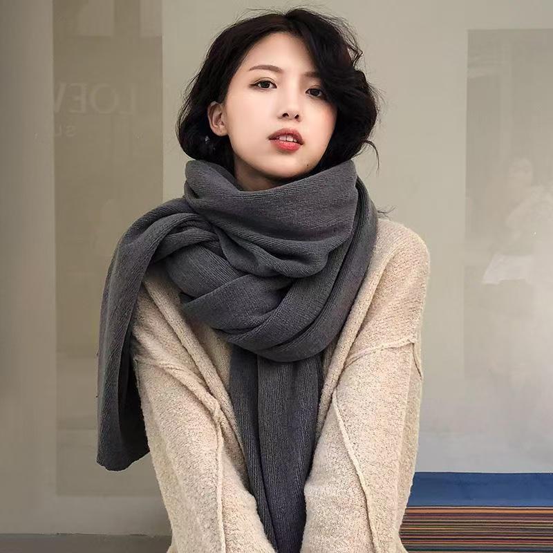 T052 Korean version autumn and winter scarf female fashion solid color all-match thick warm student men and women couple scarf female winter style