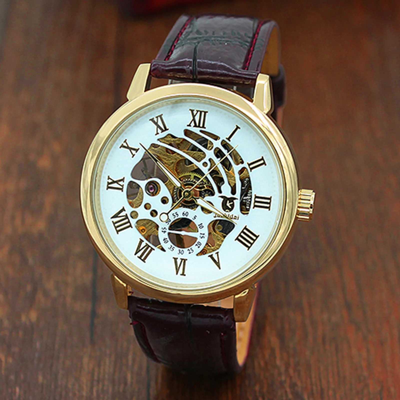 Mens luxury skeleton Roman numerals hollow dial stainless steel strap mechanical mens gift mens Bussin watch W250104