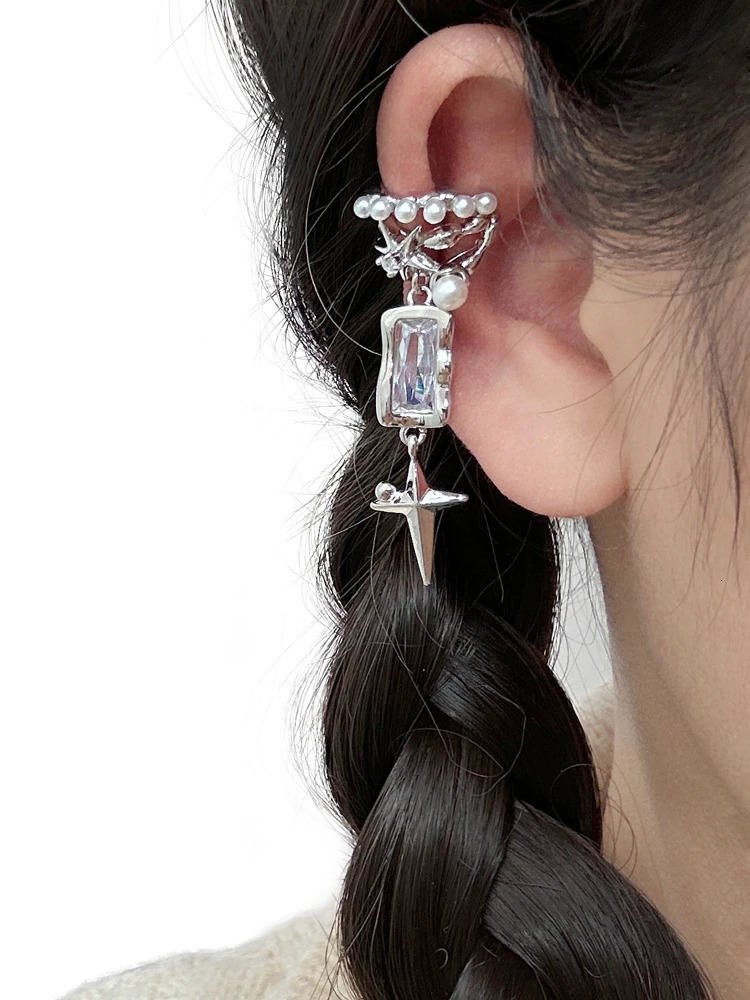 Sugar Cube Star Ear Clip Cyberpunk Style Mens And Womens Jewelry Party Gift 250103