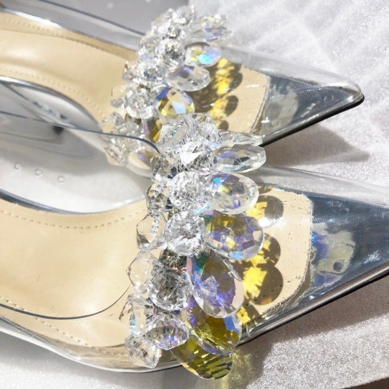 2024 Fashion Sier Rhie Bow Sandals For Womentransparent Women's Mid Heels Stiletto Sexy Bridal Party Wedding Dress Shoes