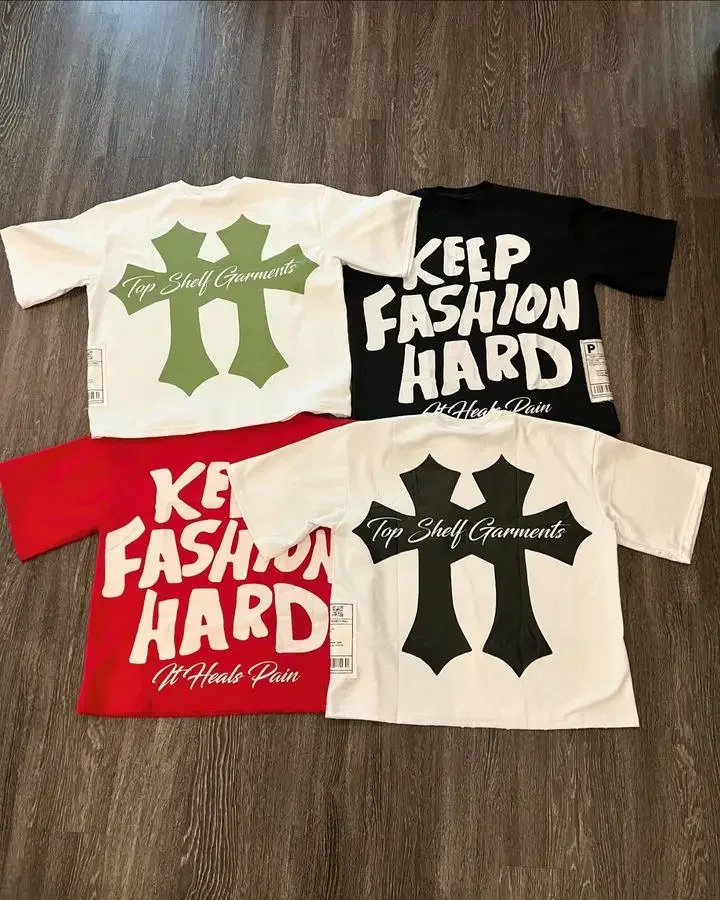 Y2K mens clothing American Gothic hip-hop letter printed oversized T-shirt round neck cotton short sleeved top 250103