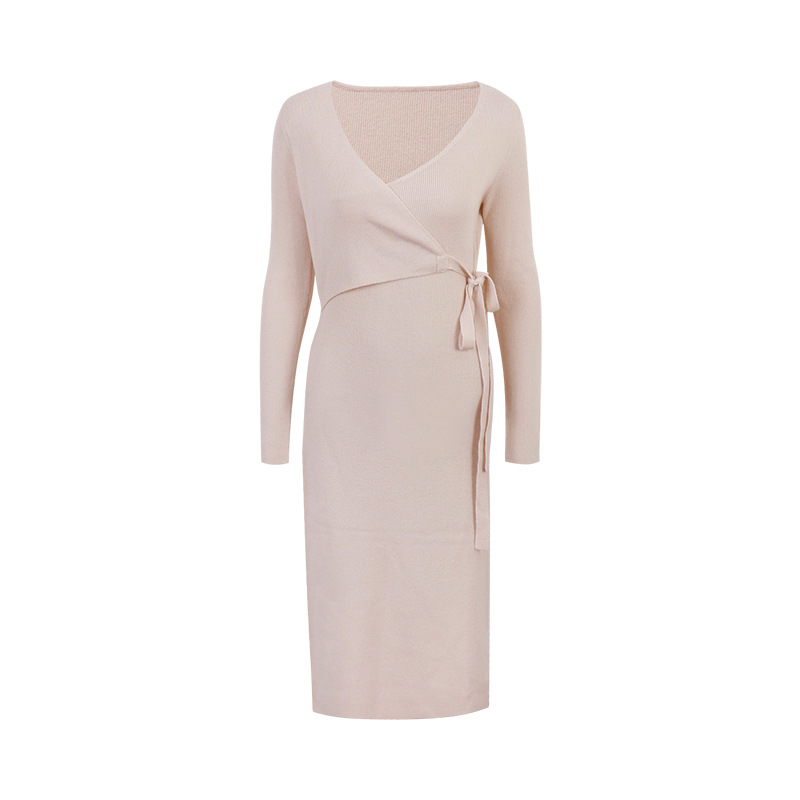 ML11 wool knitted encrypted lace-up dress for women in autumn and winter, new mid-length sweater dress