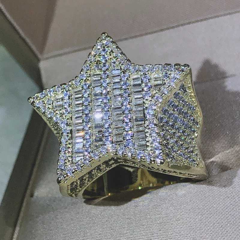 925 Silver New arrivel Hip-hop Full Crystal Micro-inlaid Zircon Big Five-pointed Star Ring For Men and Women JewelryXJ250104