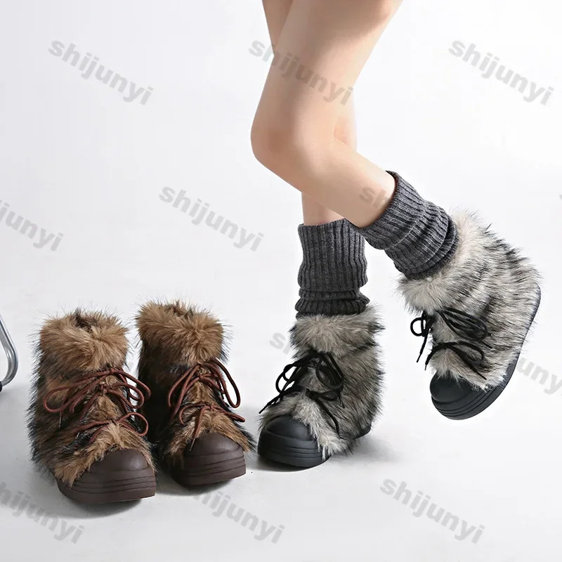 Women Winter Fur Flats Snow Boots Women 2025 Winter Trend Warm Casual Short Plush Boots er Cold-resistant Botas Mujer 250103