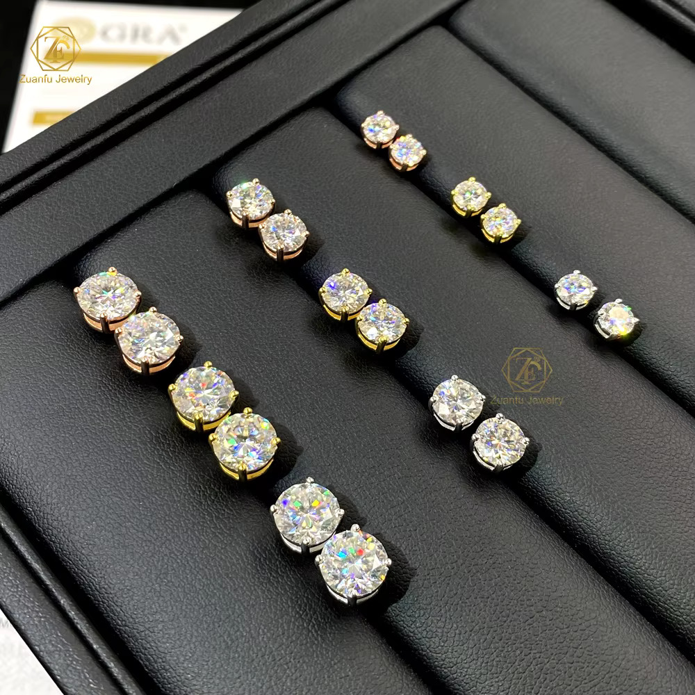 Classic 8mm 2CT Mossanite Earrings Screw Back Jewelry Sterg Sier VVS Moissanite Dia Ear Stud For Men Women