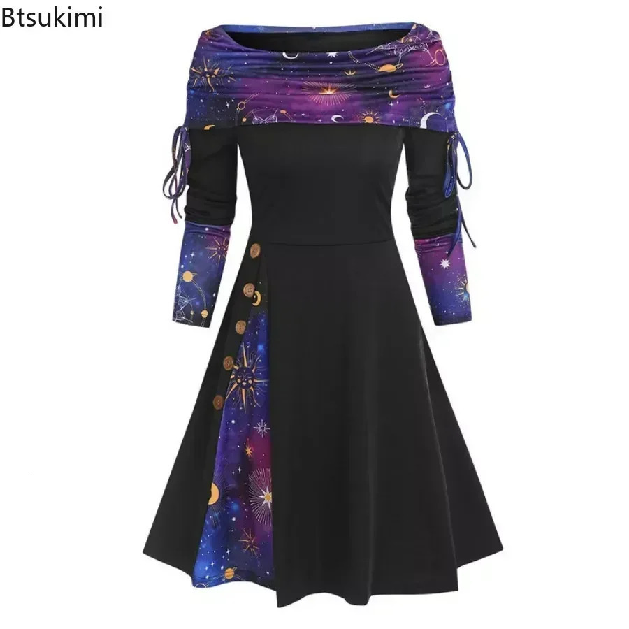 2025 Womens Casual Long Dress A Sholuder Punk Style Elegant Autumn High Waist Gothic Long Dress Womens Tank Top 250103