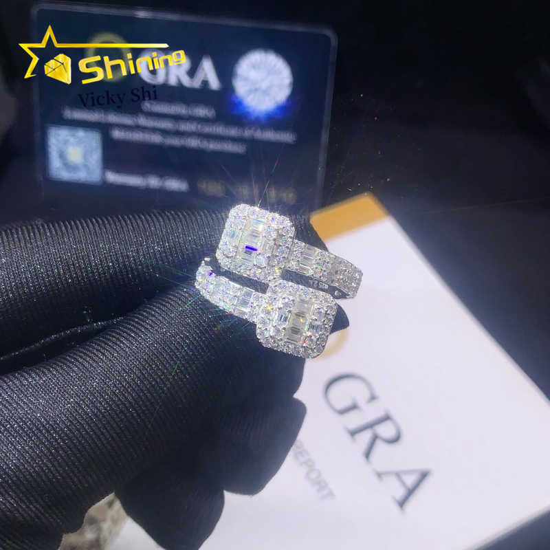 GRA Certificated Fine Jewelry Set 925 Solid Silver VVS Baguette Moissanite Diamond Bracelet Ring Womens Accessories