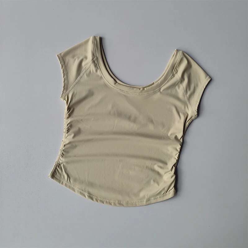 Big Round Neck Fiess Women's Tight Fitting Sports T-Shirt, Running Training Short Sleeved Thin Nude Yoga Suit Top