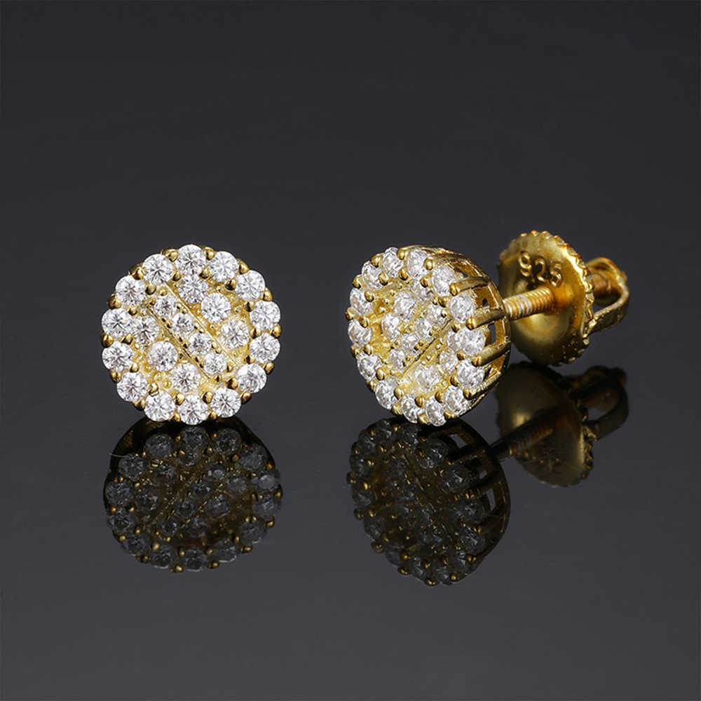 Round Moissanite Earrings For Women S925 Silver Iced Out Ear Studs Pass Tester Hip Hop Jewelry Round Moissanite Earrings