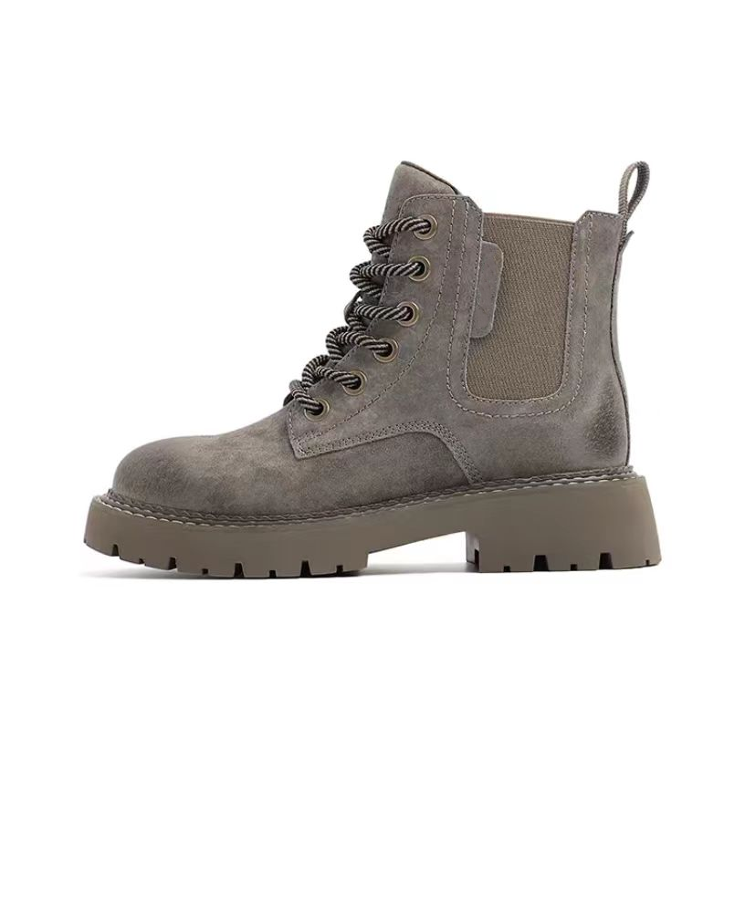 Autumn and winter British style short boots with thick sole and midsole Martin boots with increased height and slimming inside and plush hiking yellow