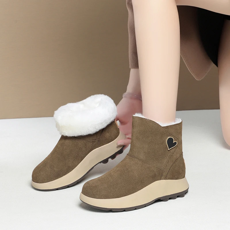 AIYUQI Snow Boots Women Genuine Leather Women's Booties Non-slip Natural Wool Warm Women's Winter Boots