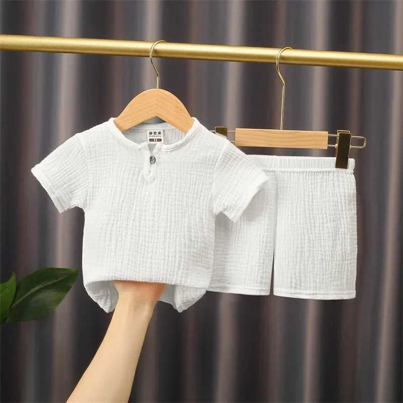 0-5Y boy and girl clothing set summer pure cotton linen T-shirt+elastic shorts childrens clothing casual clothing setXJ250410