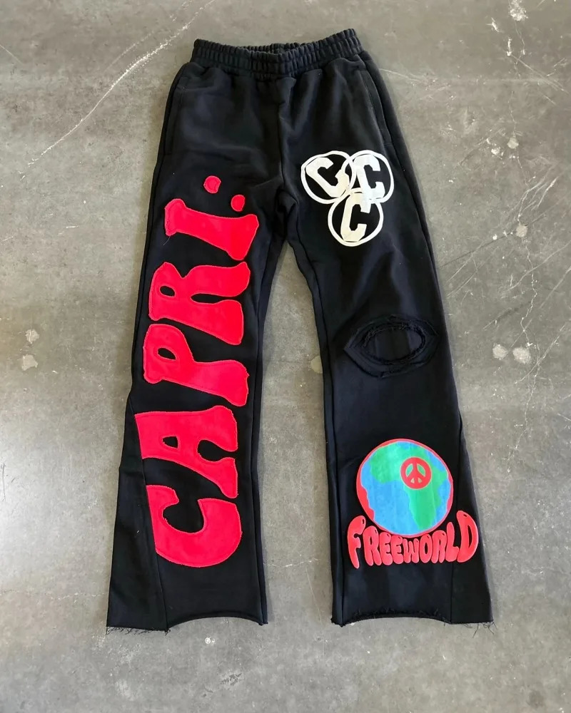 Y2K retro pants with letter printing graphic Harajuku Gothic hip-hop streetwear aesthetic casual mens Harajuku wide leg jeans 250103