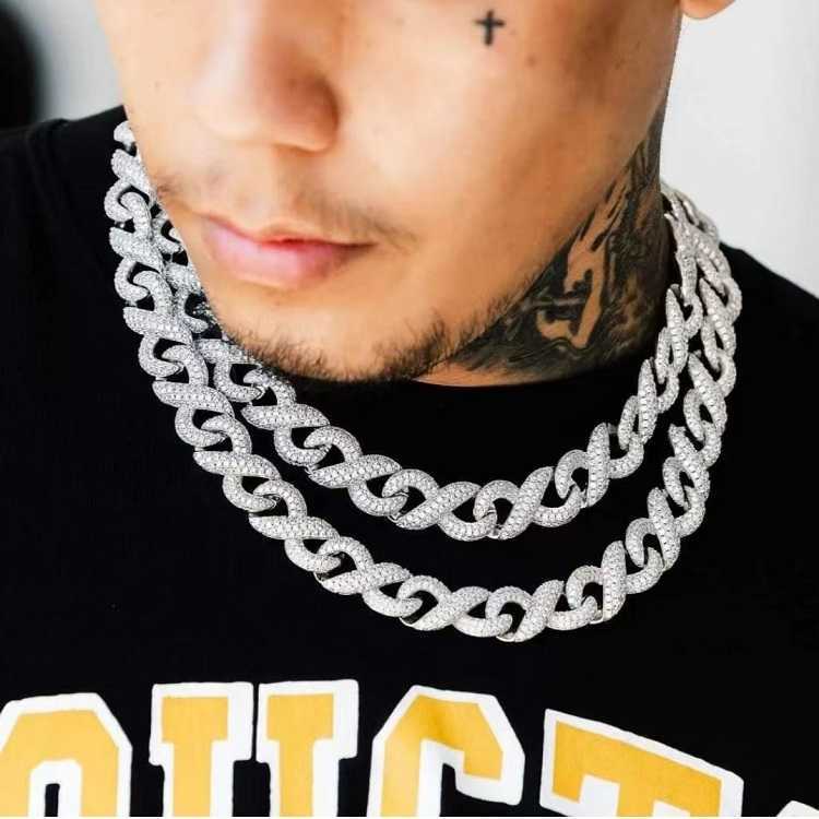 Yu ying Sterling Silver Iced Out Necklace 13mm Wide GRA Moissnaite Diamond Infinite Cuban Link Chain For Hiphop
