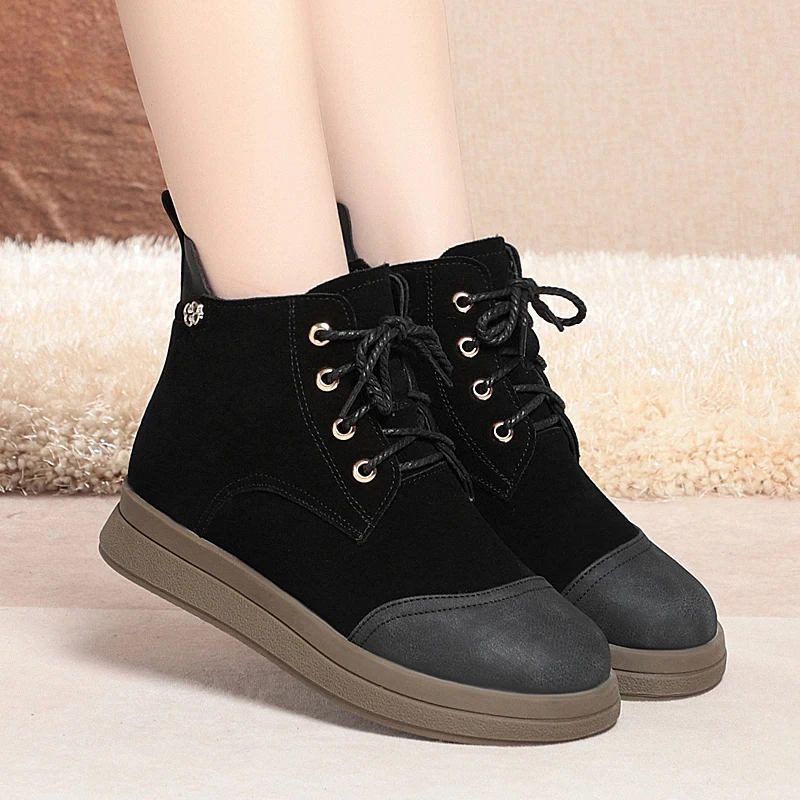 AIYUQI Women Short Boots Genuine Leather Natural Wool Women Winter Shoes Boots Flat Anti-Slip Women Casual Ankle Boots