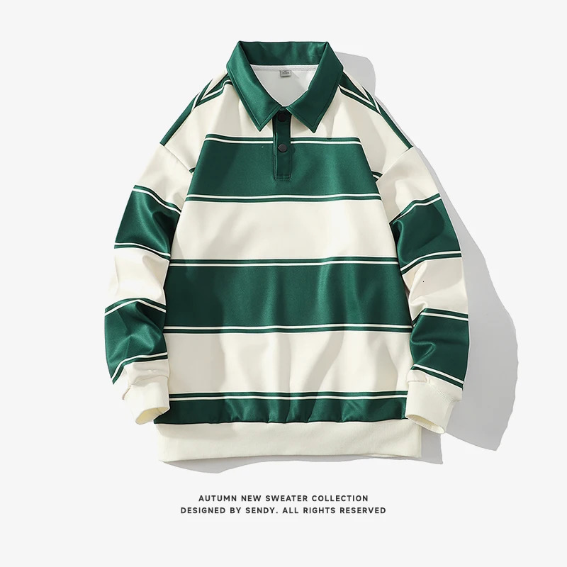 Fashionable polo shirt mens autumn spring long sleeved Harajuku Korean striped top T-shirt casual T-shirt 241230