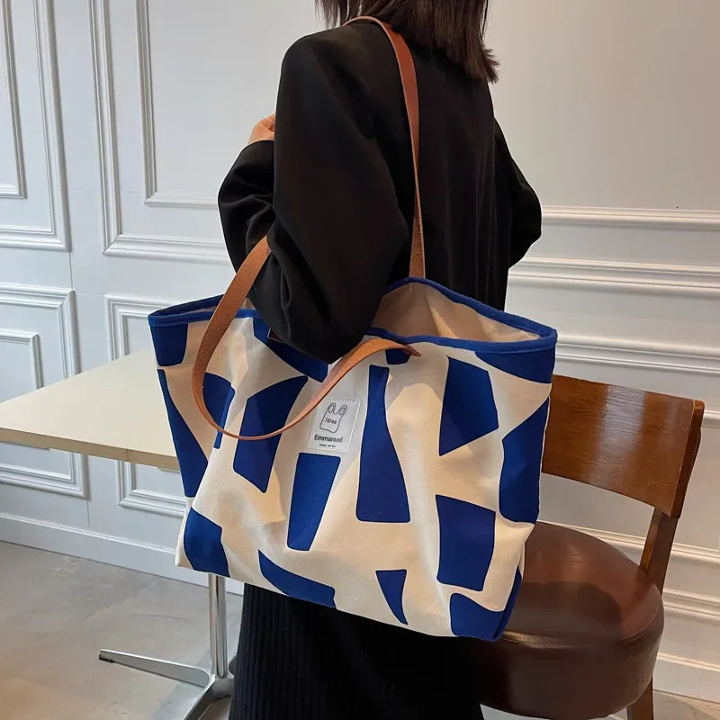 Large Capacity Tote Handbag for Women Checkered Pattern Trend Shopper Shoulder Shopping Bag 250102