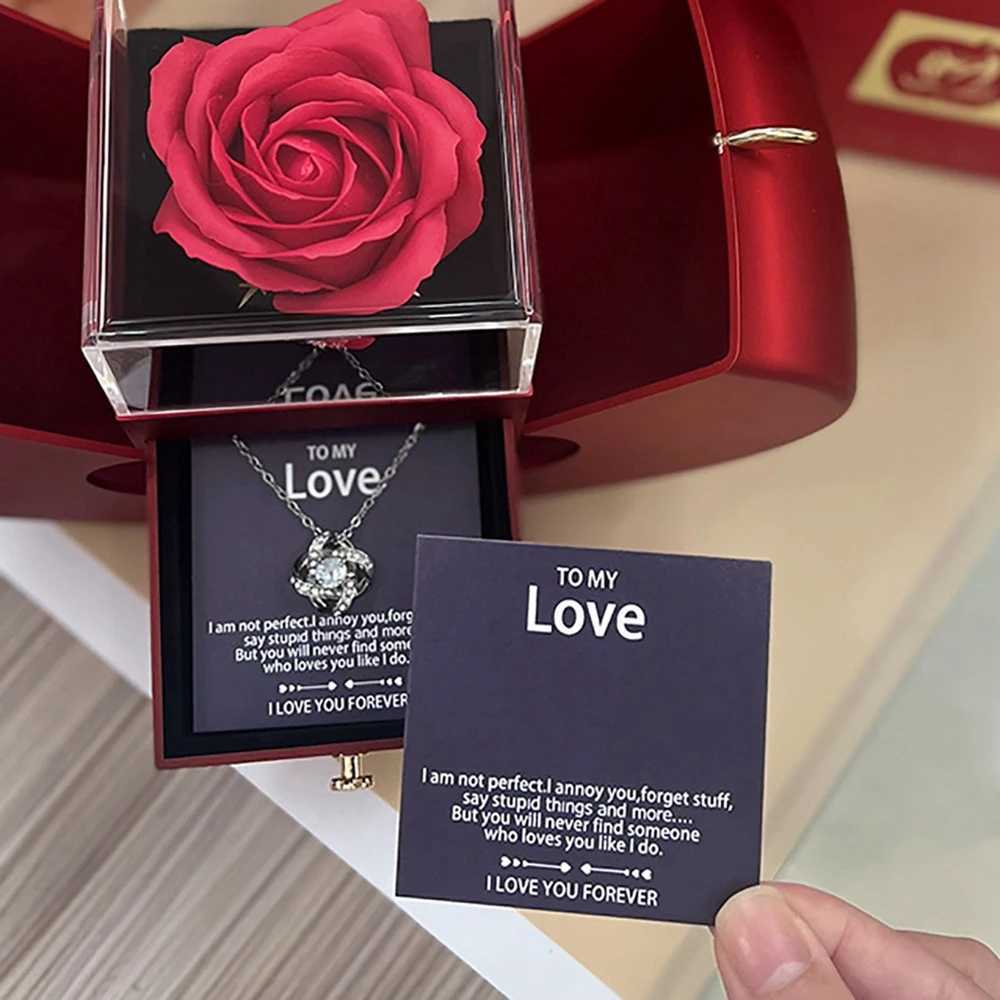 Anniversary Birthday Valentines Day Gift Jewelry Box Real Eternal Rose Necklace for Girlfriend Mom Wife Wedding W250104