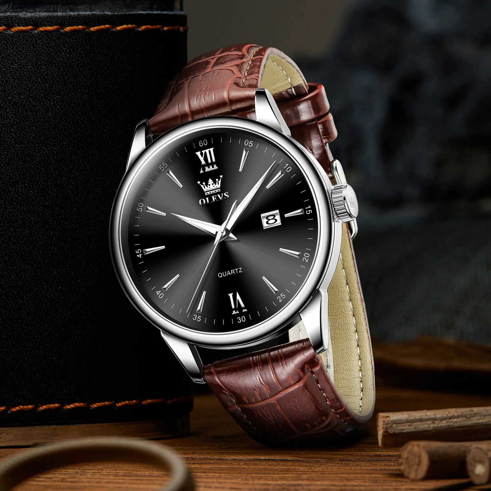 OLEVS original waterproof casual quartz mens fashion trend wrist mens best-selling leather Str classic mens style W250104