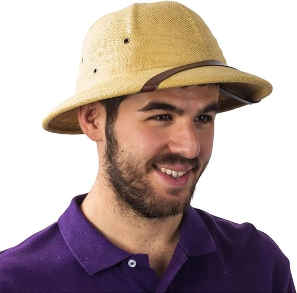 100% Straw Helmet Pith Sun Hat Summer Men Vietnam War Army Hat Dad Boater Bucket Hats Safari Jungle Miners Cap 250103